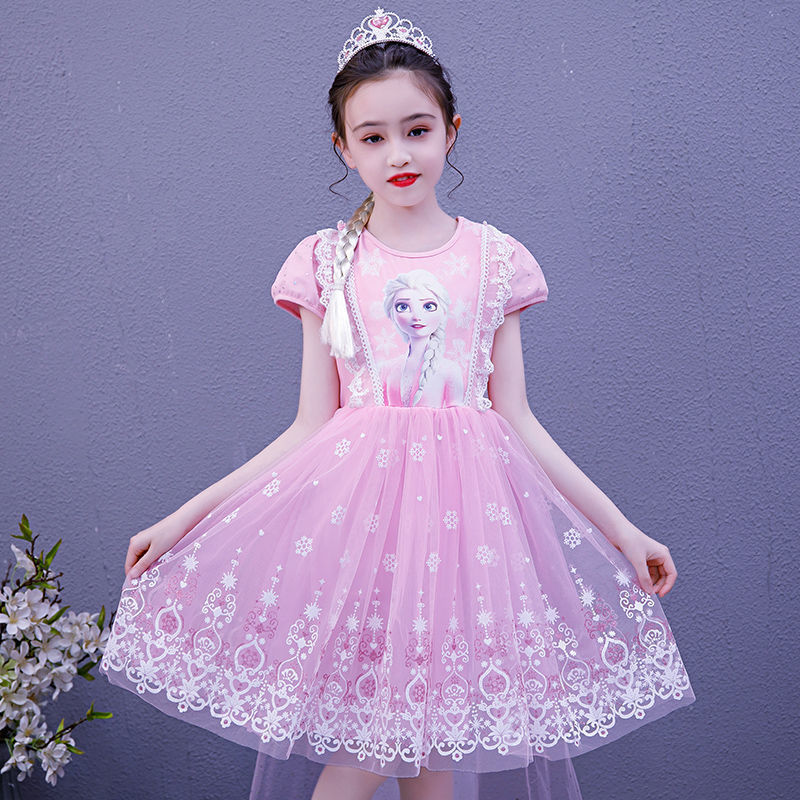 Angugu Frozen Elsa Anna Princess Dress Kids Girl Shirt Skirt Cotton Sequins Disney Clothes 2-9Years