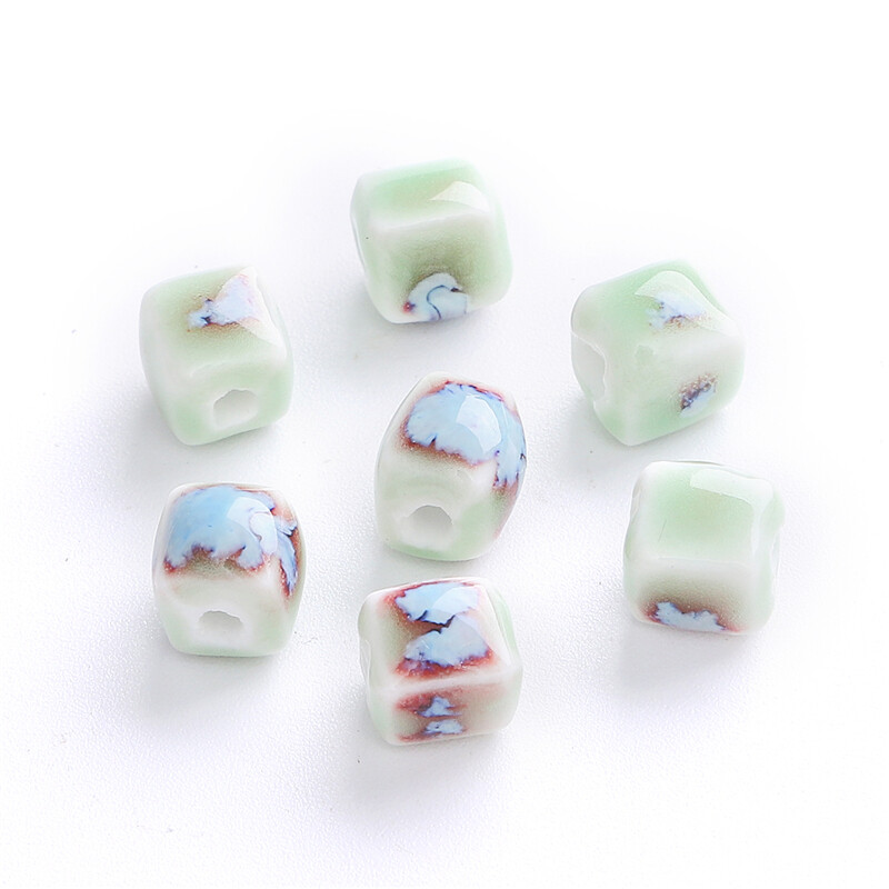 10pcs 7mm High Quality Handmade Chinese Ceramic Beads Geometry Square Shape Porcelain Charm for Earring Necklace Bracelet DIY Jewelry Craft Making