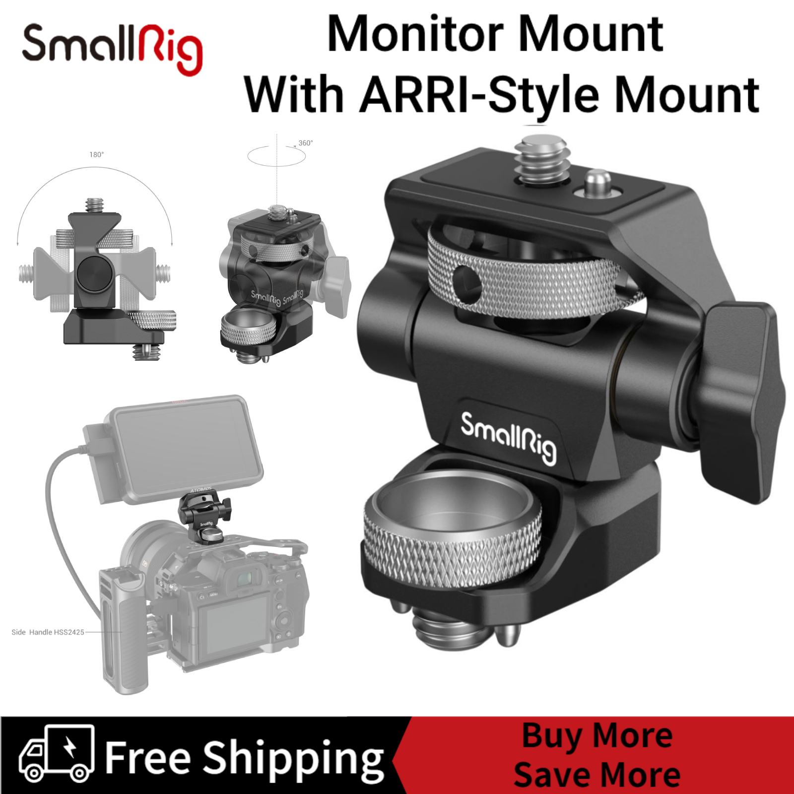 SmallRig Swivel and Tilt Adjustable Monitor Mount with ARRI-Style Mount for Monitor Microphone Light 2903B