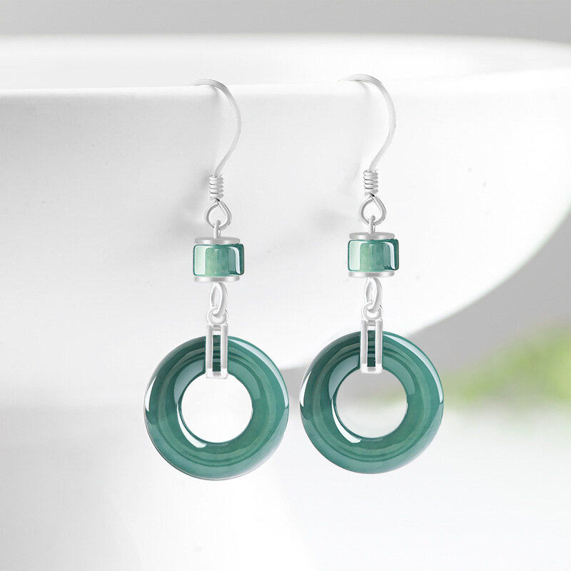 TIMESWIND Vintage 925 Silver Jade Green Temperament Women Earrings Y1E