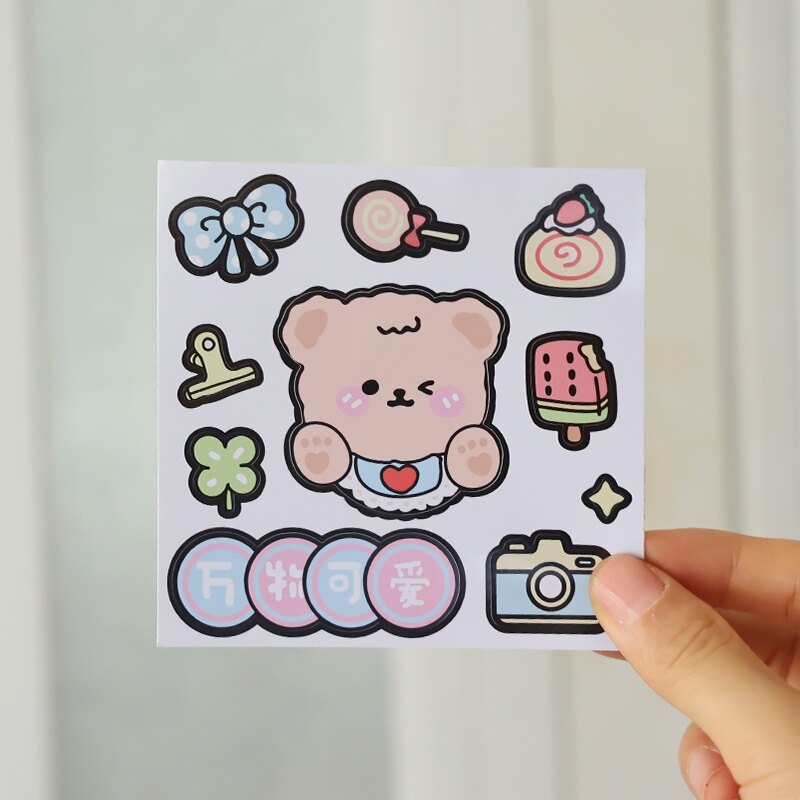 5 Sheets Cute Cartoon Waterproof PVC Stickers Student Stationery Deco DIY Thickened Stickers