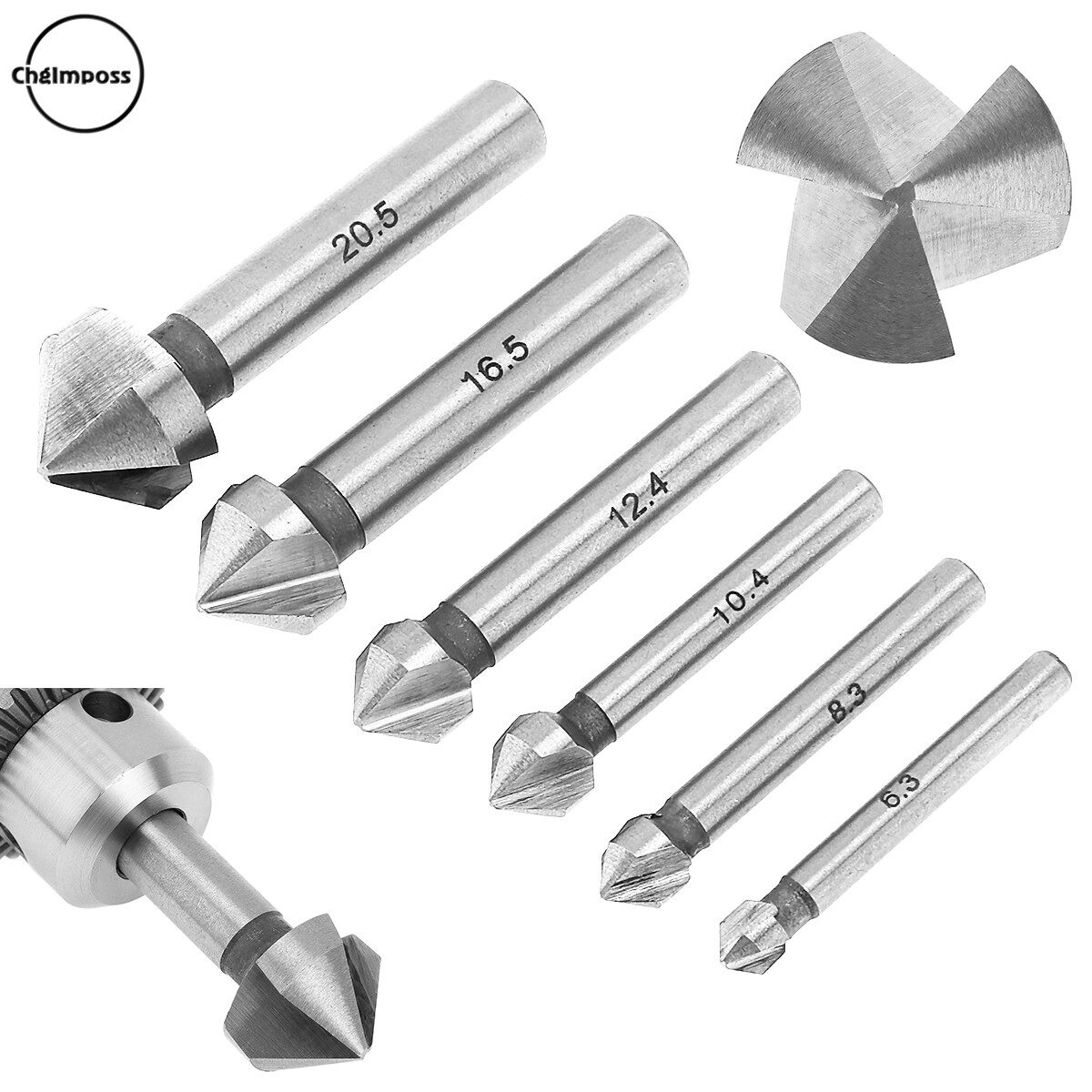 ChgImposs 6pcs HSS Countersink Drill Bit 3 Edge 90 Degrees Chamfer End Mill Cutter