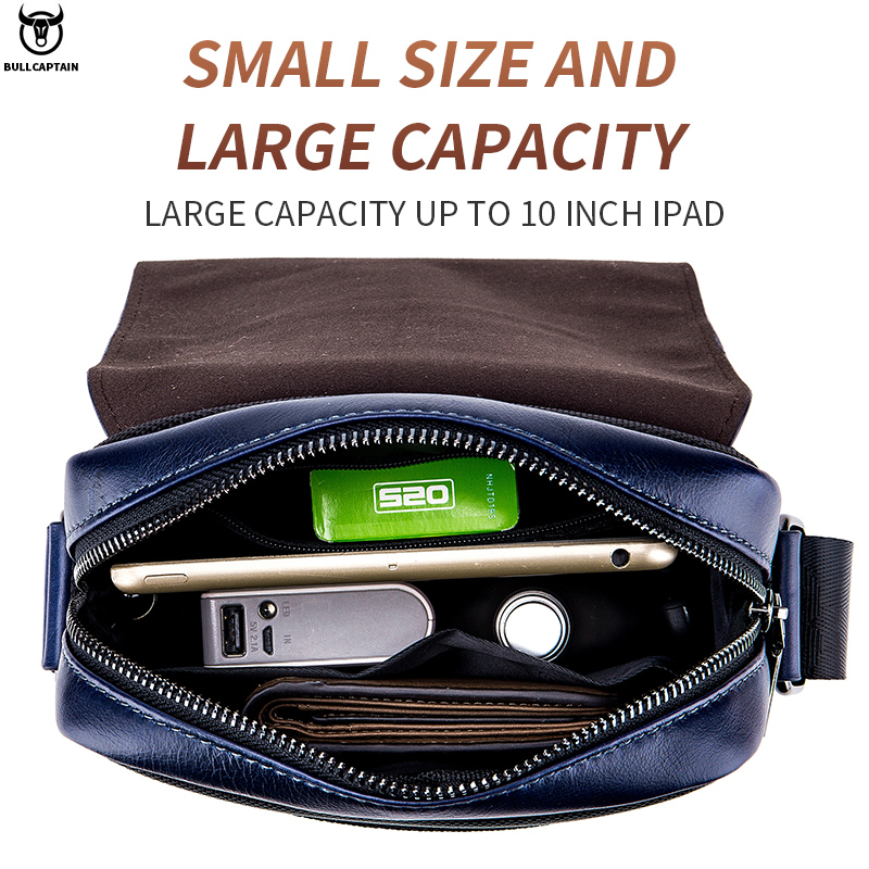 Bullcaptain Đeo Vai Da túi đưa thư nam của thời trang kinh doanh 7.9 inch Túi đựng máy tính bảng đa chức năng thoáng khí chống trầy xước Túi Messenger