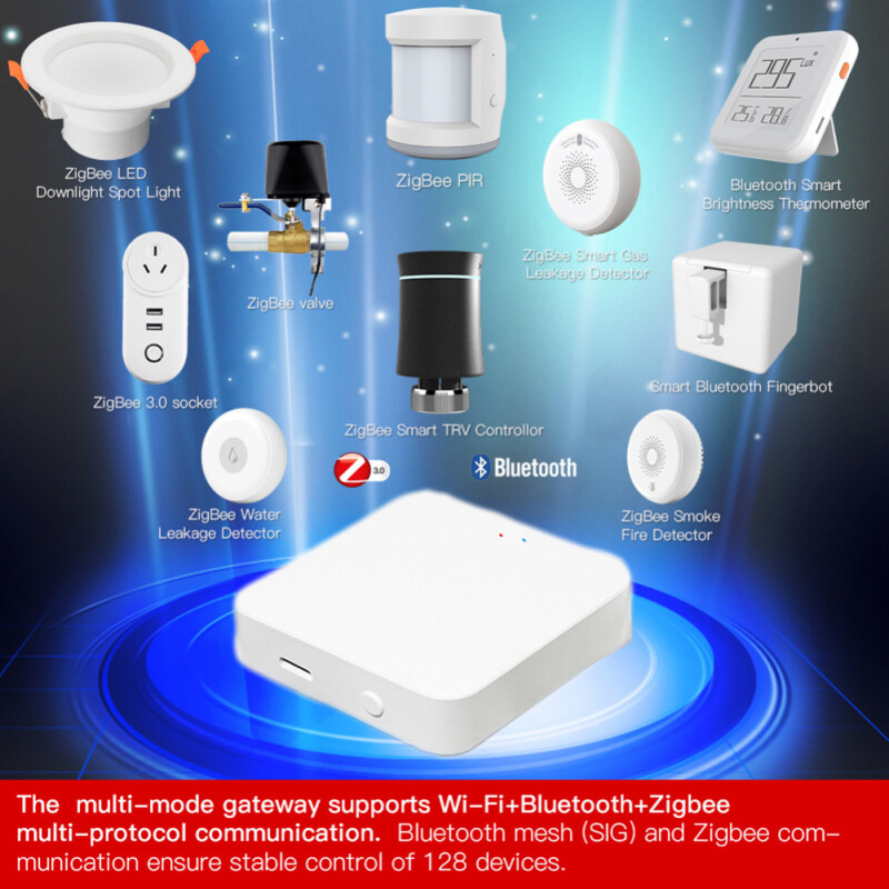 E Life Smart Store Tuya ZigBee 3.0 Smart Gateway Hub Multi-Mode Smart Home Bridge WIFI Bluetooth APP Wireless Remote Control Ensuring Stable Control Of 128 Devices Works For Alexa Google Home