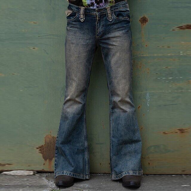 Men Flared Baggy Jeans Bootcut Leg Pants Distressed Patchwork Jeans New Designer Punk Stlye Bell Bottom Denim Trousers