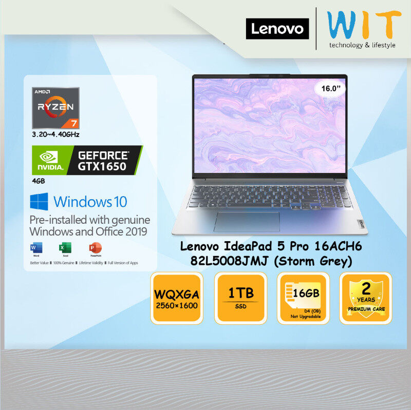 Lenovo Gaming Laptop IdeaPad 5 Pro 16ACH6 82L5008JMJ/AMD Ryzen 7 5800H 3.20~4.40Ghz/16GB D4(OB)/1TB SSD/16WQXGA/NVD GTX1650 4GB Malaysia