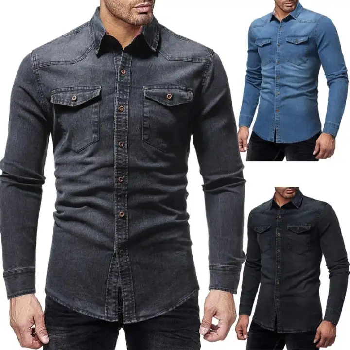 dark denim shirt mens