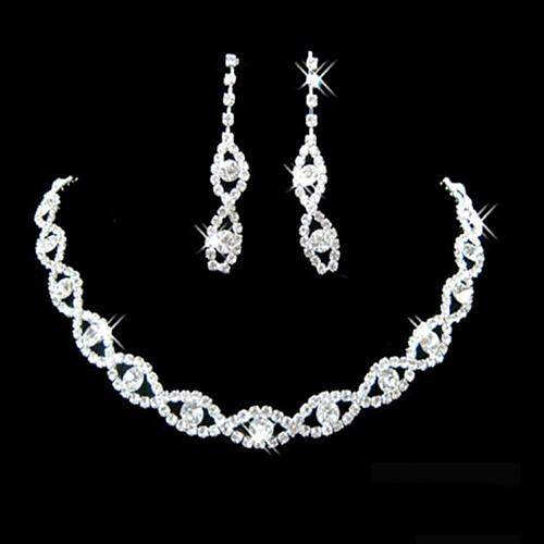 Women Rhinestone Twisted Necklace Dangle Earrings Bridal Wedding Jewelry Set