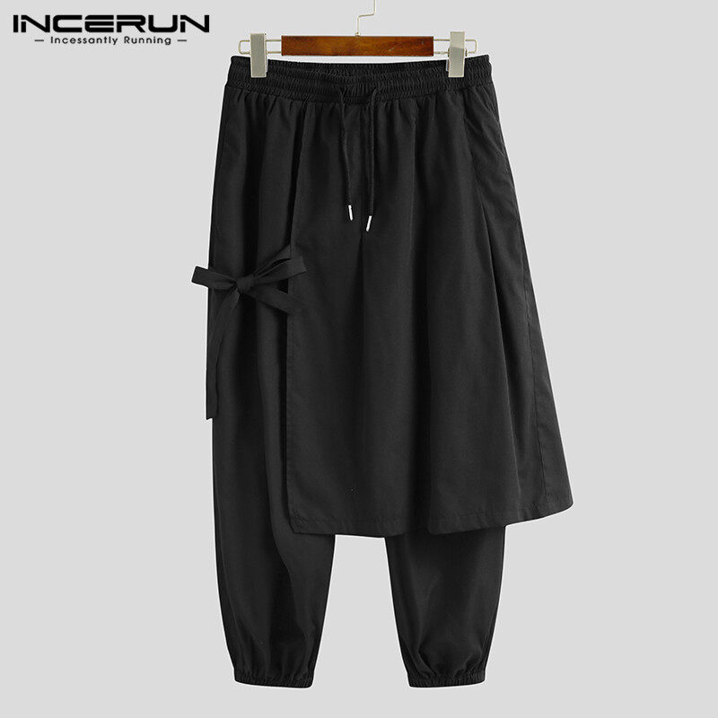 Medussa INCERUN Mens Gothic Punk Hippy Skirt Trousers Loose Wide Leg Dance Long Pants Black