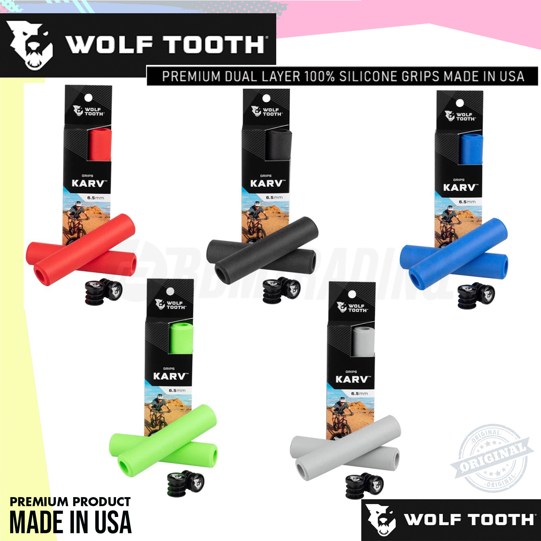 Wolf Tooth Karv Handlebar Grips 6.5mm Gray Silicone Weather Resistant 