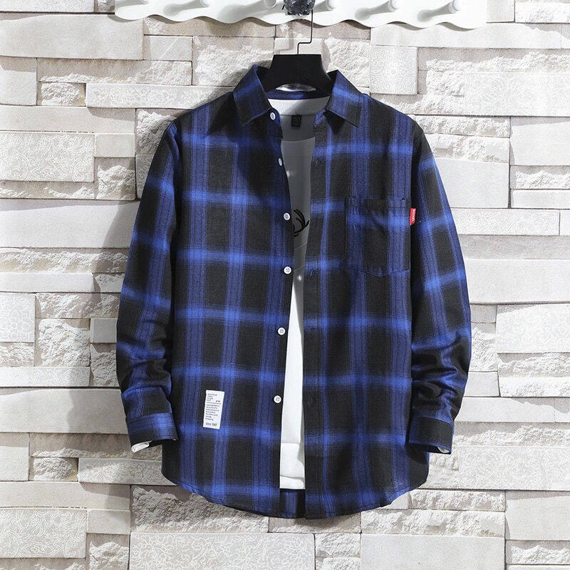 Men Shirt Korean Style Long Sleeve for Men Fashion Tops Plaid Casual Shirt For Men