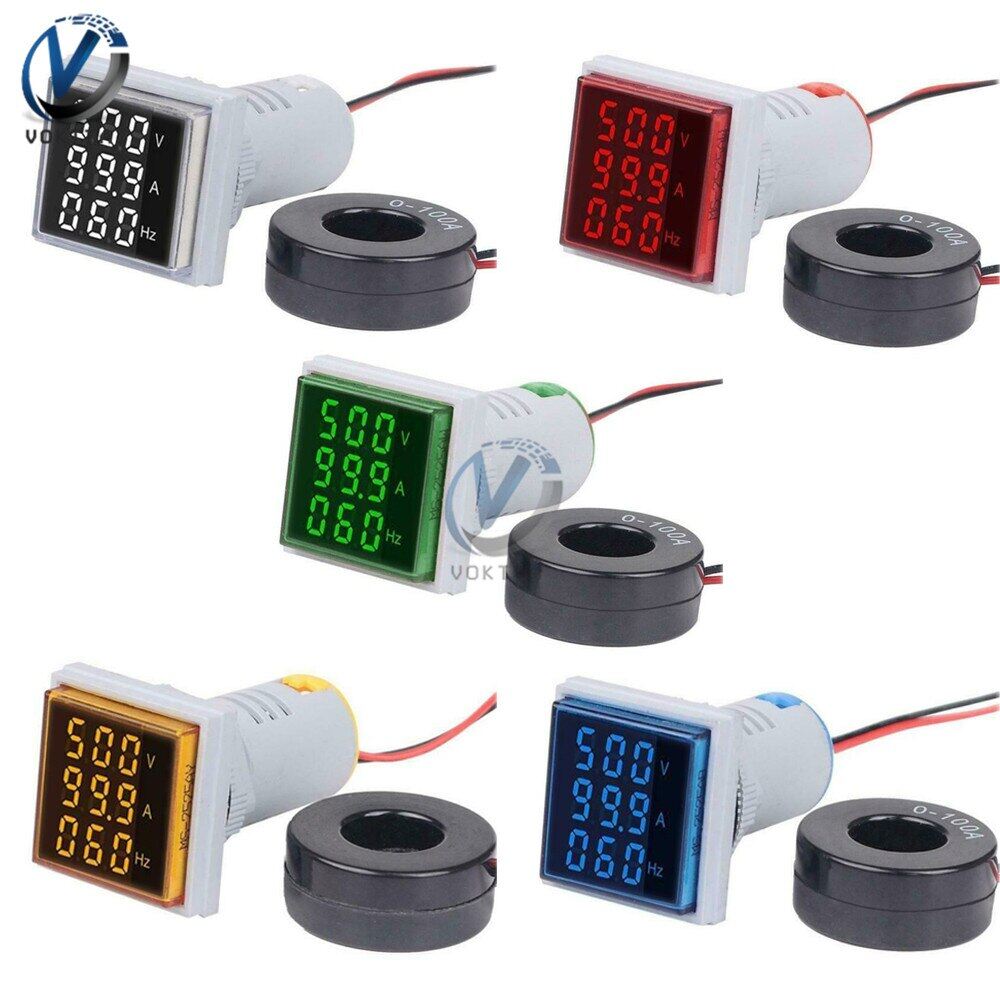 VOKTTA Vôn Kế Kỹ Thuật Số 3 Trong 1 Chính Hãng Ampe Kế Máy Đo Tần Số HZ Hertz Bộ Kiểm Tra Chỉ Báo Điện Áp Dòng Điện Bảng Vuông 22Mm Đèn Tín Hiệu 22Mm
