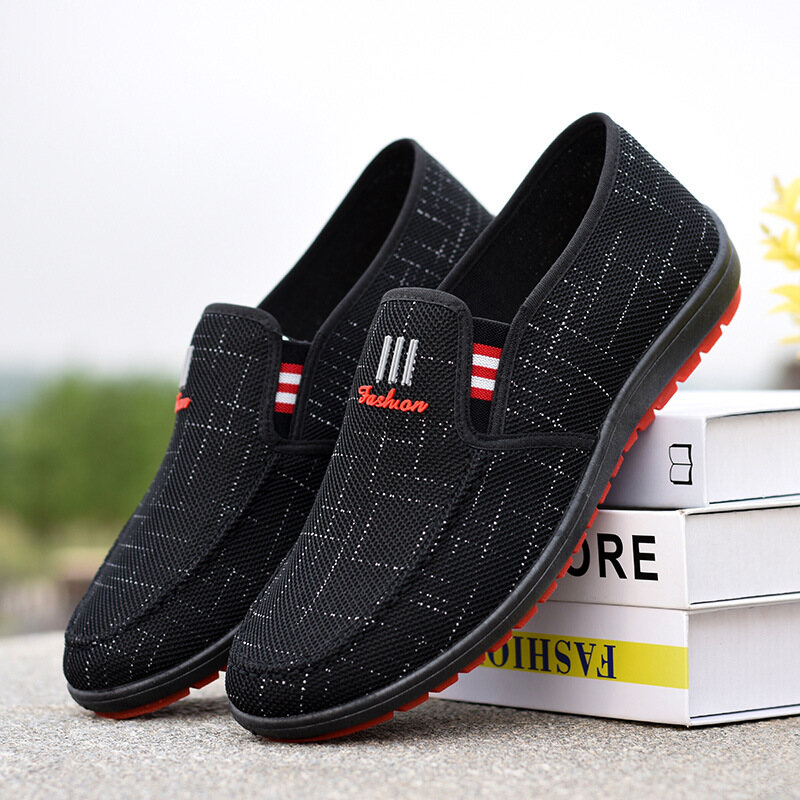 QiaoYiLuo Shoes men's casual canvas shoes cloth shoes breathable slip-on slip-on shoes tendon bottom men's shoes