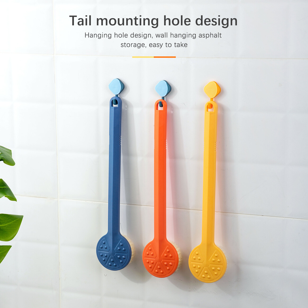 Homenhome Bàn Chải Tắm Mát Xa Lưng Tạo Bọt Giàu Lông Mềm Cán Dài