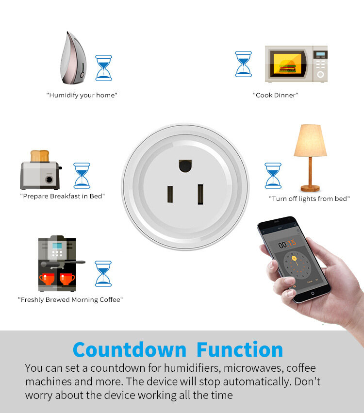 EL style Tuya 10A WiFi Smart Plug Socket Remote Control Home Appliances without Battery Statistics Works with Alexa Goo-gle Home (No Hub Required) US Smart Home