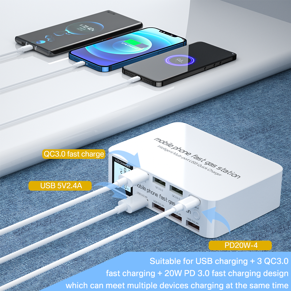 TOPZERO 100W Đa-Cổng Bộ sạc nhanh USB 3.0 Loại C Thông Minh Điện Thoại Hiển Thị Du Lịch Nhanh Chóng ổ cắm sạc chuyển đổi Cho Iph 14 Pro Max Điện Thoại Di Động Máy Tính Bảng