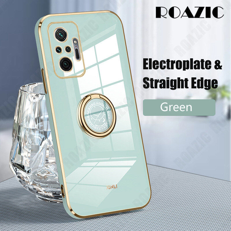 ROAZIC Dành Cho Xiaomi Redmi Note 10 5G Note 10 4G Note 10S Note 10 Pro Note 10 Pro Max Ốp Điện Thoại [Giá Đỡ Nhẫn Miễn Phí] Vỏ Bóng Cạnh Mạ Điện Thẳng Ốp Lưng TPU Mềm Chống Rơi