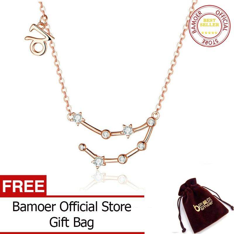BAMOER Real 925 Sterling Silver Crystal Taurus Capricorn Scorpio Twelve Constellation Pendant Necklaces Women Wedding Jewelry BSN026 Jan