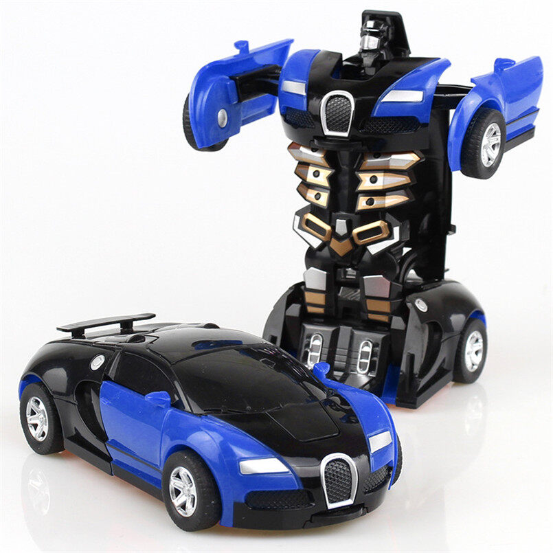 2 In 1 Deformation Robot Car Model Plastic Mini Transformation Robots Toy for Boys One Step Impact Vehicles Car Children Toy Birthday Gift for Kid Boy and Girl