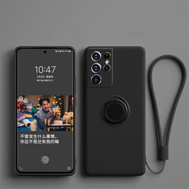 Ốp Điện Thoại Có Nhẫn Nam Châm Silicon Lỏng Cho Samsung Galaxy S22 Ultra S20 FE S21 S9 S10 Plus Note 20 Ultra 10 Plus Ốp