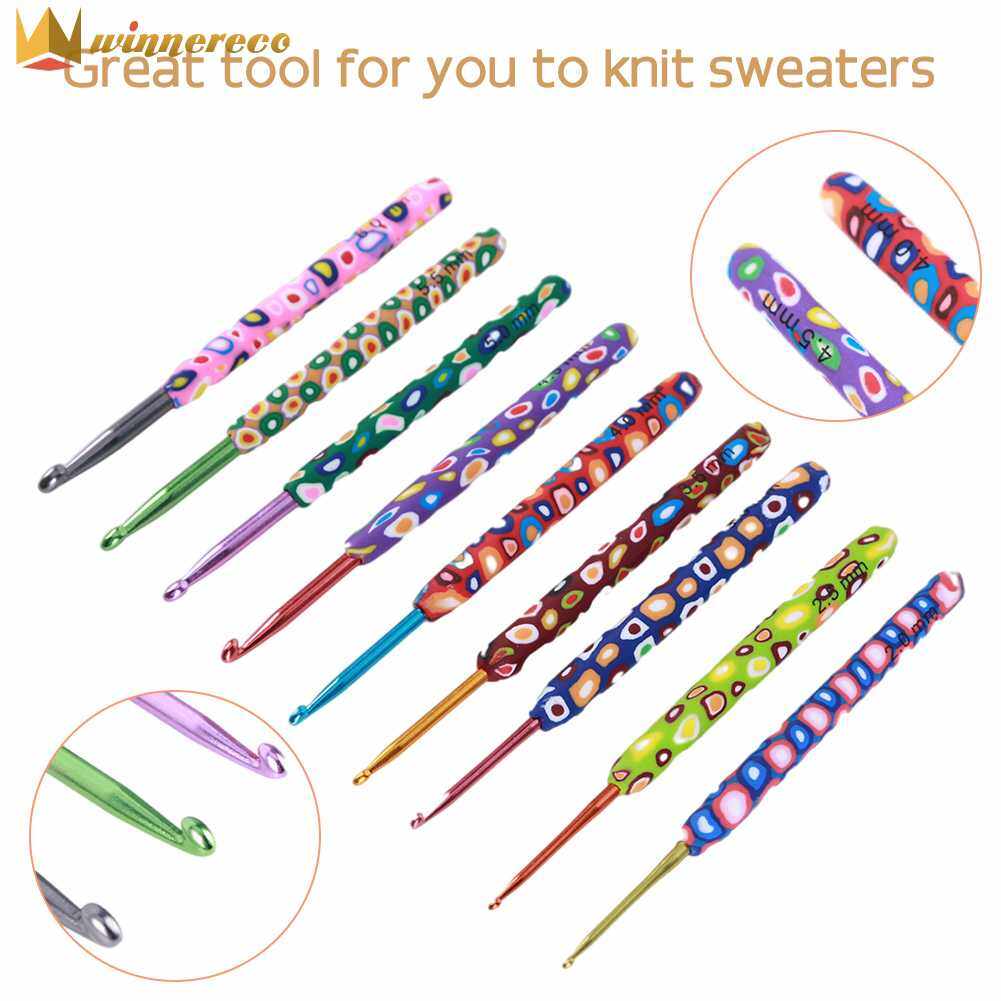 9pcs Crochet Hooks Colorful Soft Alumina Knitting Needles Weaving Crochet Hook Set 2-6mm Crochet Tool