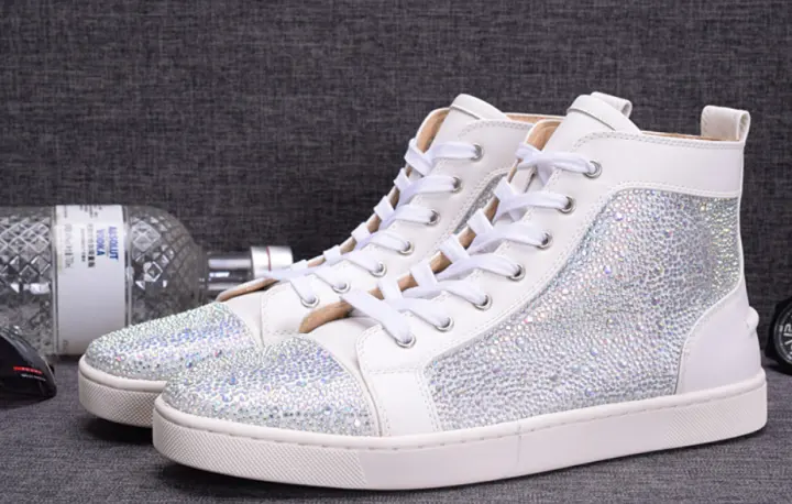 red bottom high top sneakers