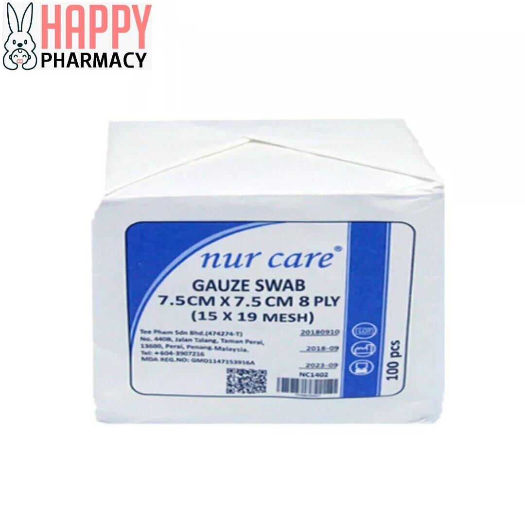 NUR CARE GAUZE SWAB 7.5CMx7.5CM 8PLY (100PCS) Lazada