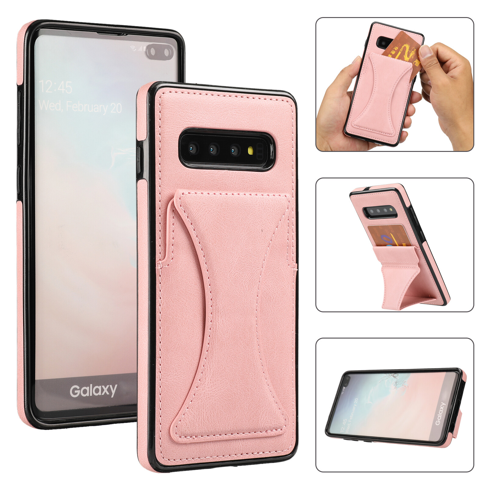 Thinmon ốp bảo vệ cho samsung s10/s10e/s10 plus, có khe cắm thẻ chân đứng, ốp lưng da sang trọng