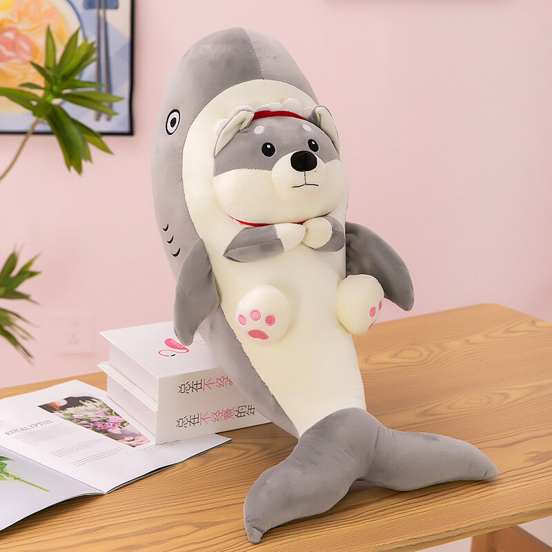 HS Creative Shark Dog Plush Toys Stubby Shark Husky Doll Pillow Gifts for Children and Girls