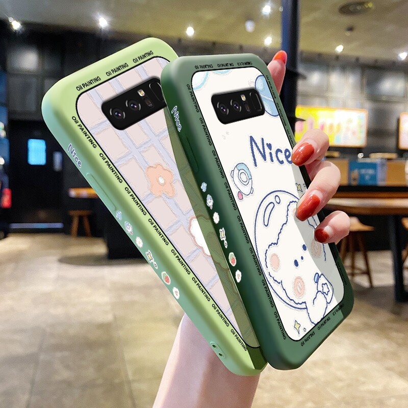For Samsung Galaxy Note 10 LITE Note 10 PLUS Note 20 ULTRA Note 8 Note 9 Case with Cute cartoon oil painting rabbit bear Shockproof soft thin Back Cover Liquid Silicone Pattern Camera Full Lens protector casing