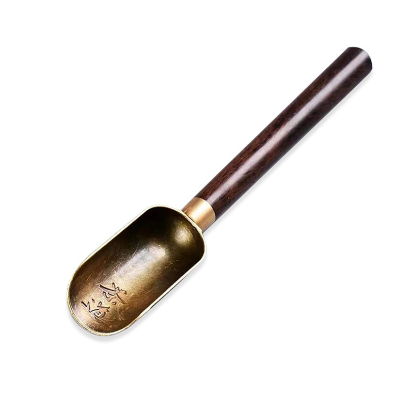 Wooden Handle Tea Shovel Tea Spoon,Tin Alloy Ebony Coffee Scoops Tableware Teaspoons,Easy Clean Anti Sprinkle Tea Spoon
