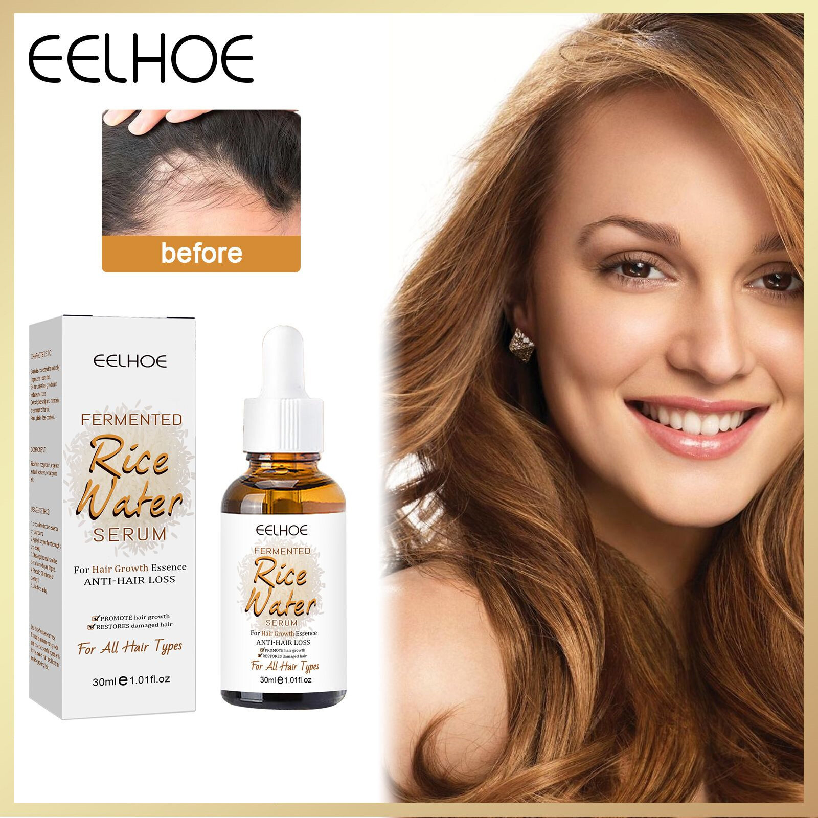 Eelhoe Rice Water Hair Growth Essence Essential Oils Restore Dry Damage Hair Coarse Nourishing Treatment Oils Enhance Hair Roots Moisturizing Hair Care Serum Serum Anti-hair Loss Repair Damage Hair Make Hair Smooth & Shine