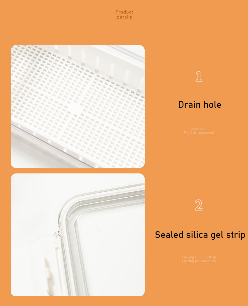 XINLANYASHE refrigerator storage box Fresh storage box, available in 2 sizes, food storage box refrigerator food storage There is a plastic grid plate. sealed box translucent refrigerator preservation set Rectangular PET food box
