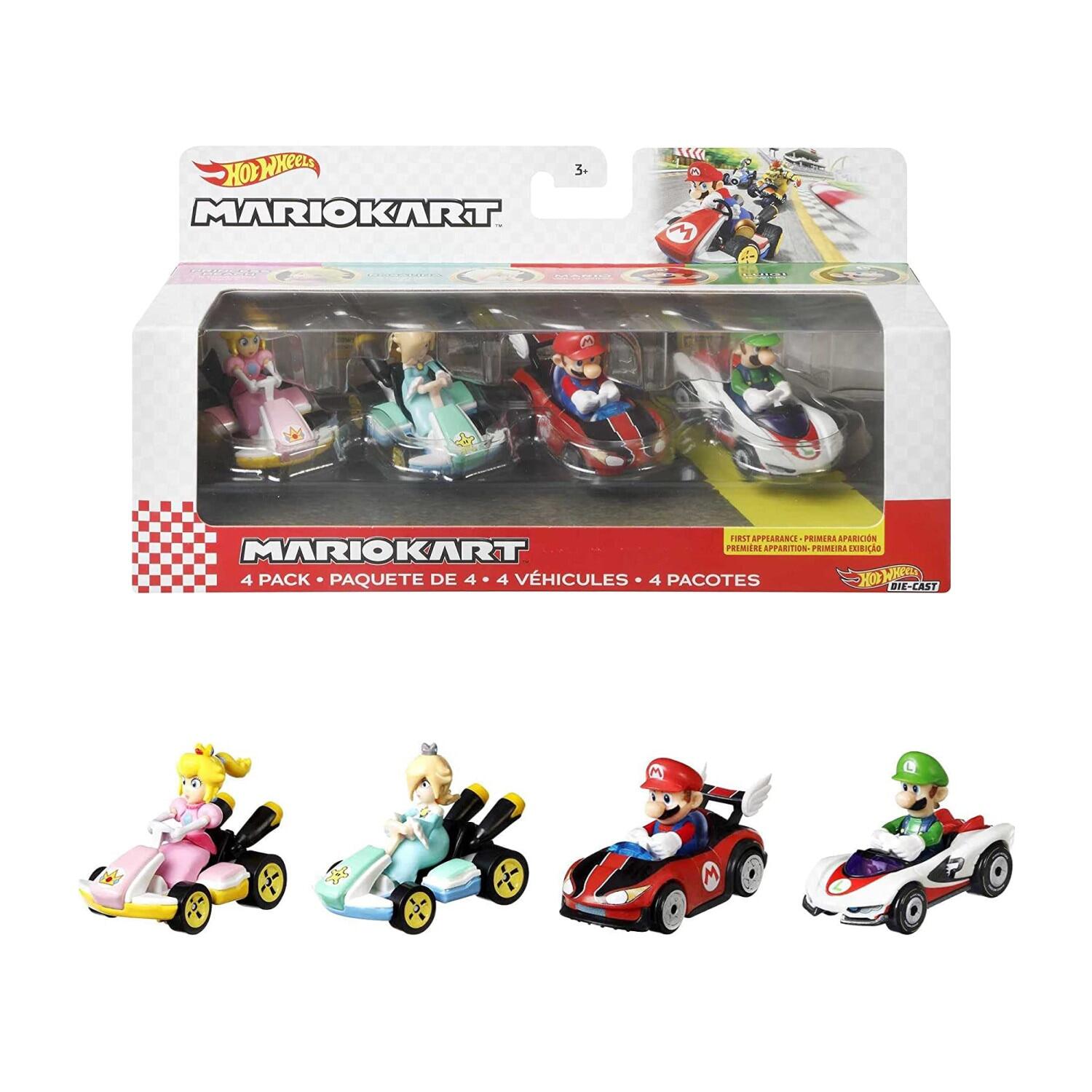 Hot Wheels Mario Kart Vehicle 4-Pack Set Fan-Favorite Characters 164 ...