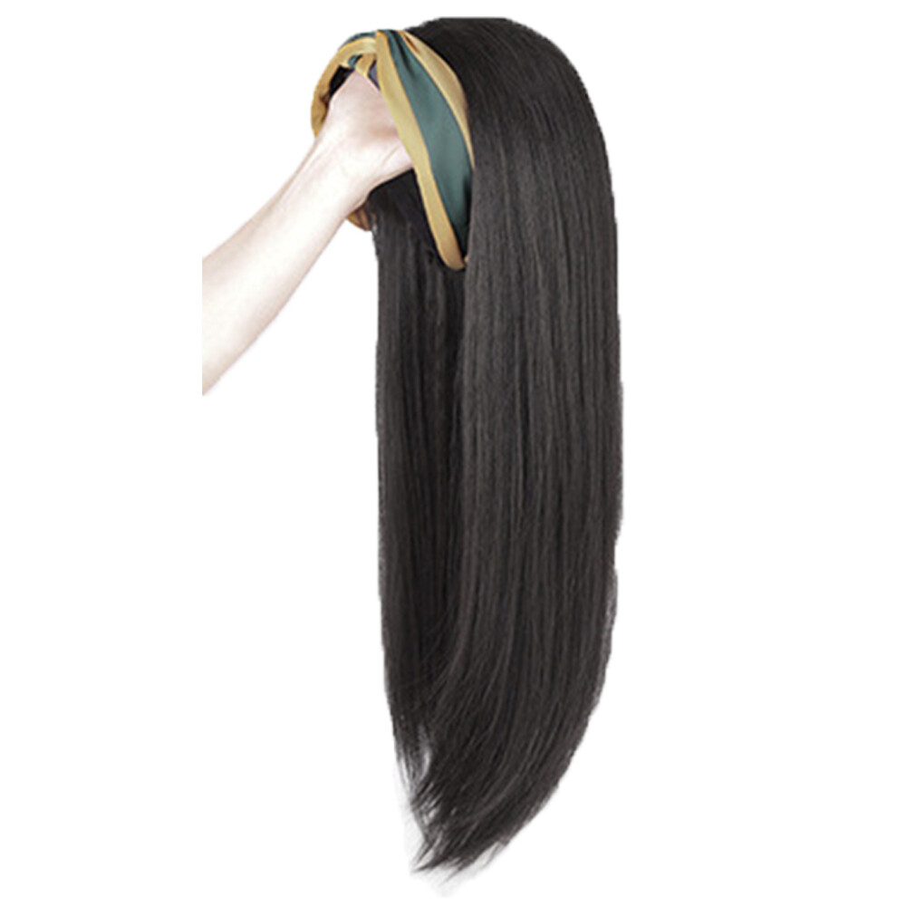 GUAIP Women Natural Half Head Wig Seamless Hairpiece Clip On Fake Hair Hat Wig Wig with Headband Cap With Hair Long Straight Wig