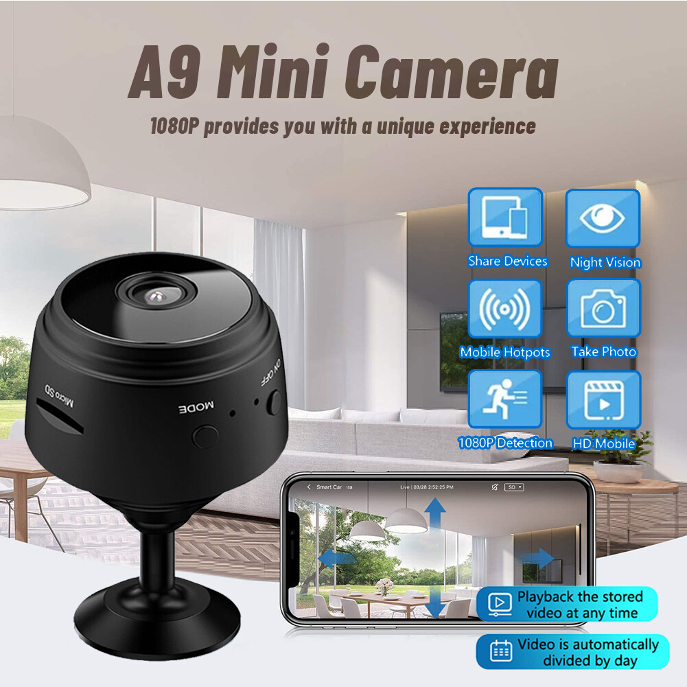 A9 Nhỏ camera cctv Nhỏ Hơn Một Đồng Xu 1080P HD Kết Nối Với Điện Thoại Di Động Với Giọng Nói 360 ° Toàn Cảnh Bằng Giọng Nói Hồng Ngoại An Ninh Máy Ảnh không dây ngoài trời Góc Rộng máy ảnh mini giám sát không dây Máy Ảnh