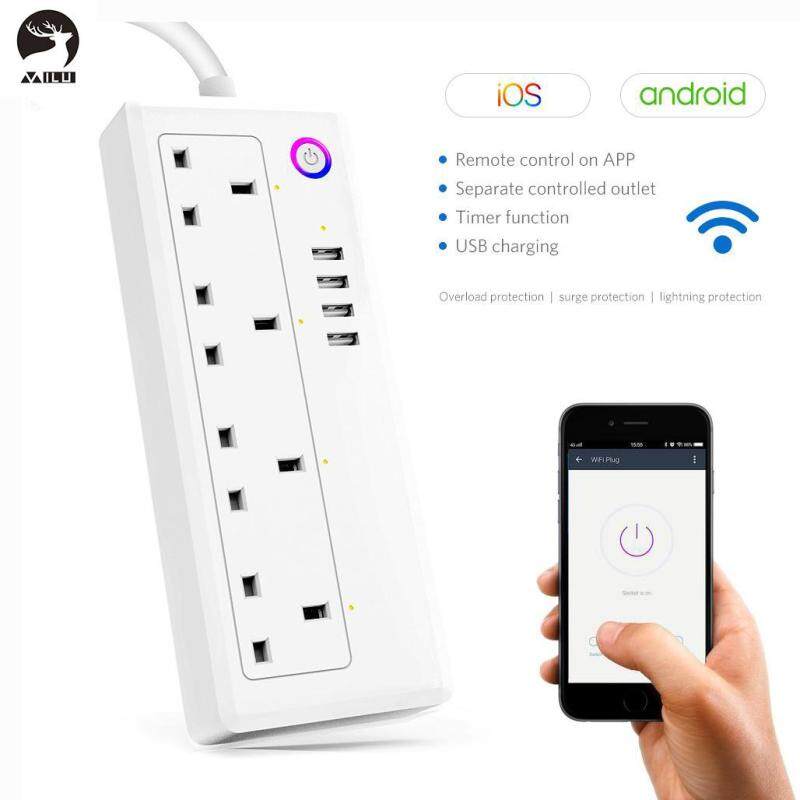 MILU UK Plug - Wifi Smart Power Strip,Wifi Smart Socket Surge Protector Compatible With Alexa,Google Home and IFTTT,Smart Multiple Plug With 4 Outlet And 4 USB Port-App Control Appliances,Individual Control