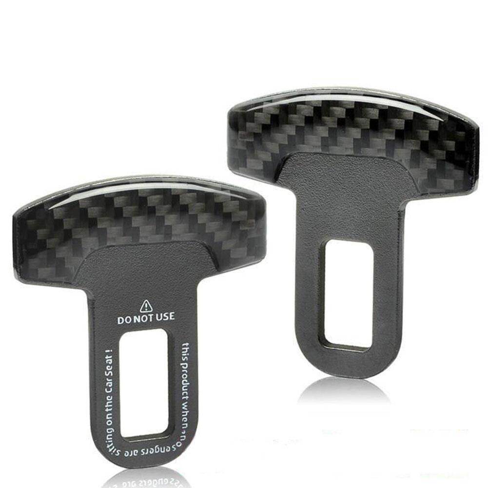 Universal 1 Pair Stopper Clip Clamp Carbon Fiber Car Safety Seat Belt Buckle Alarm