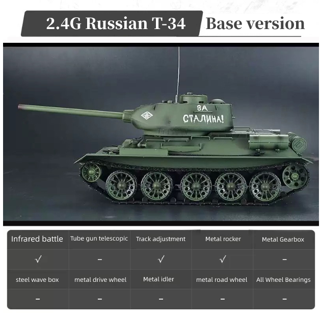 JDD【Fast delivery】【In stock】Henglong 39091 Russian T34/85 Remote Control Tank Model Largescale