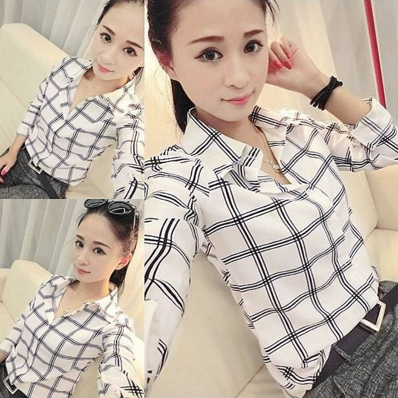 Áo Sơ Mi Kẻ Sọc In Họa Tiết Xuân Hè Mới Cho Nữ Trang Phục Học Sinh Dài Tay Cho Nữ Áo Sơ Mi Nữ Ôm Sát Người Hâm Mộ Hàn Quốc