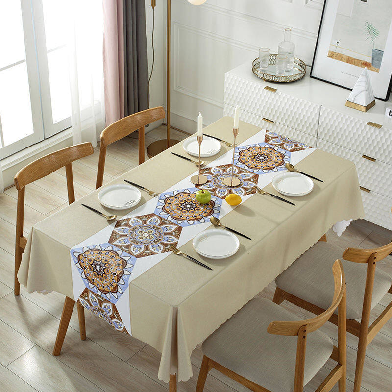 Lovehome Exquisite Print PVC Tablecloth 2 4 6 8-Seater Rectangular Dining Table Cloth Waterproof Oilproof Table Cover