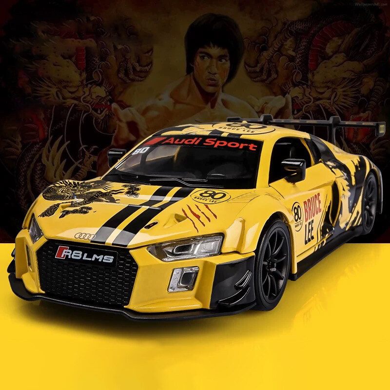【RUM】132 Scale Audi R8 LMS Bruce Lee Alloy Car Model Light & Sound
