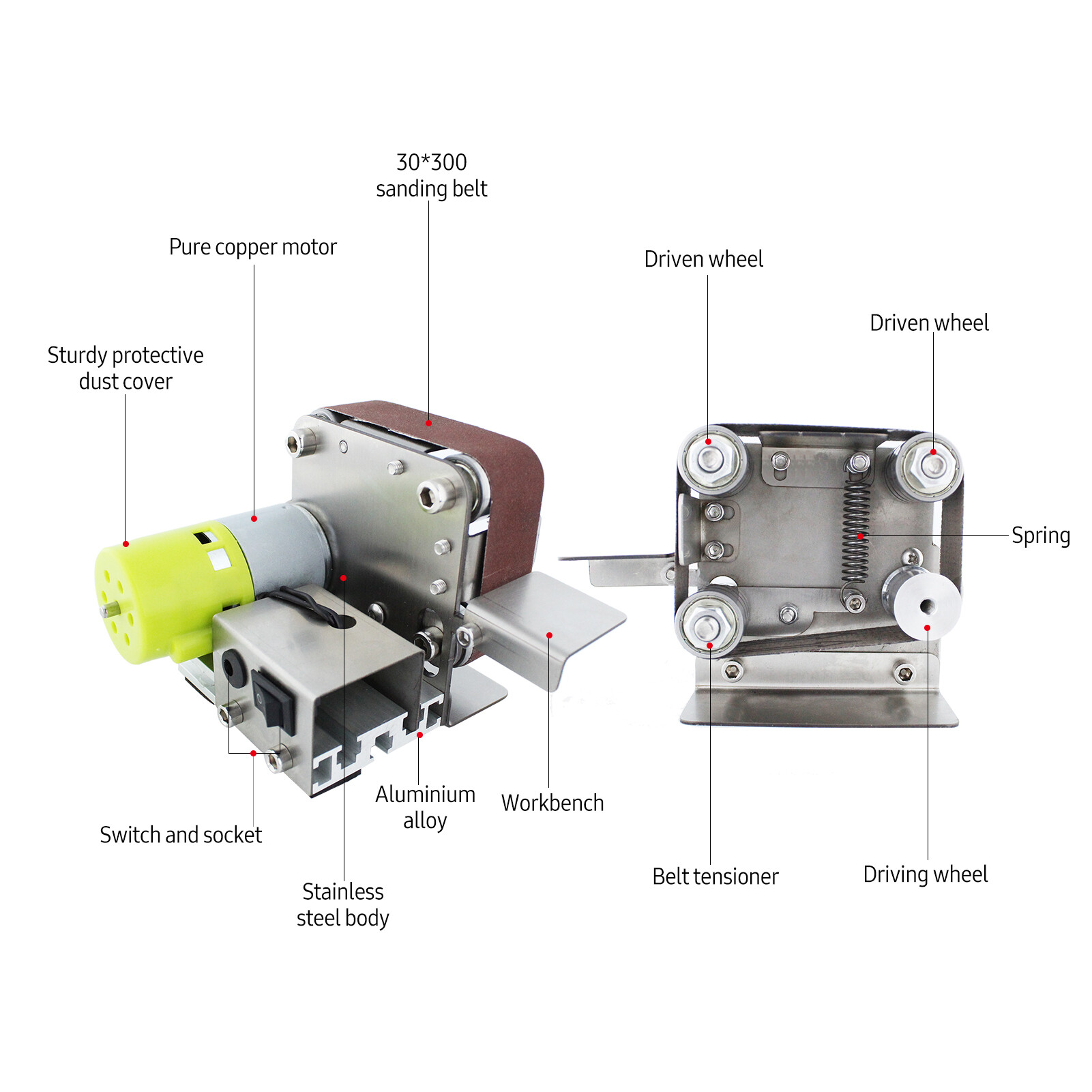 Smart Sensor Mini Belt Sander Electric Sanding Polishing Grinding Machine 7 Variable Speed with 10 Sanding Belts for Polishing Wood Acrylic Metal