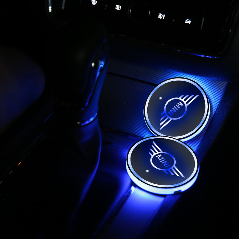 2PCSโลโก้รถอิเล็กทรอนิกส์Luminous Coasterสายชาร์จยูเอสบีแอลอีดีสำหรับ ...