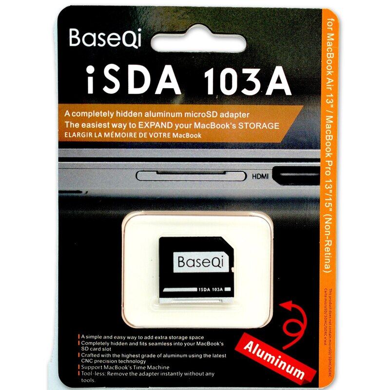 Baseqi memory card reader for macbook air 13'' model 103a aluminum minidrive micro sd card adapter