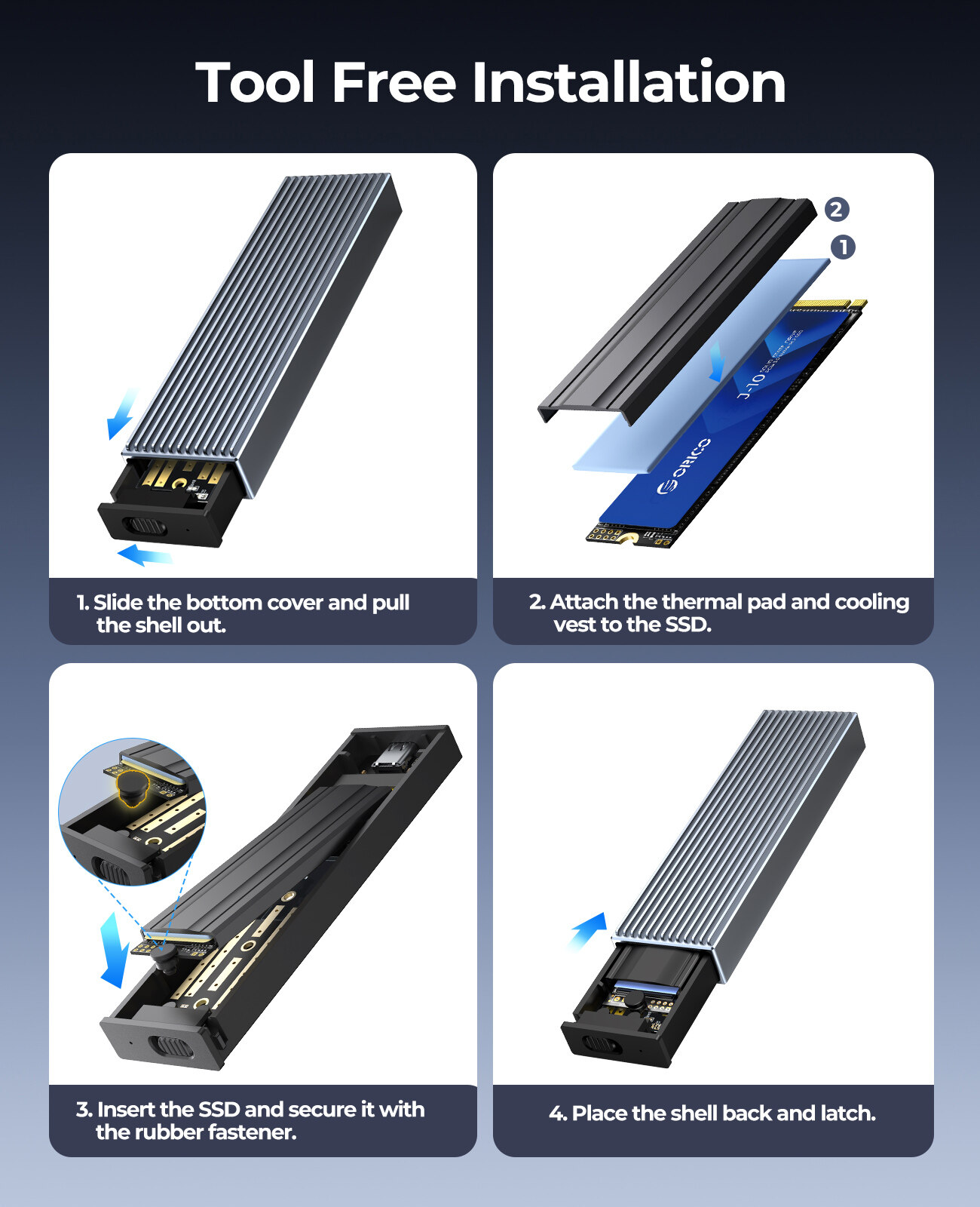 ORICO M2 NVMe SSD Case Metal 10Gbps USB3.1 GEN2 Type C M.2 SSD Enclosure M Key Solid State Drive Case Support UASP