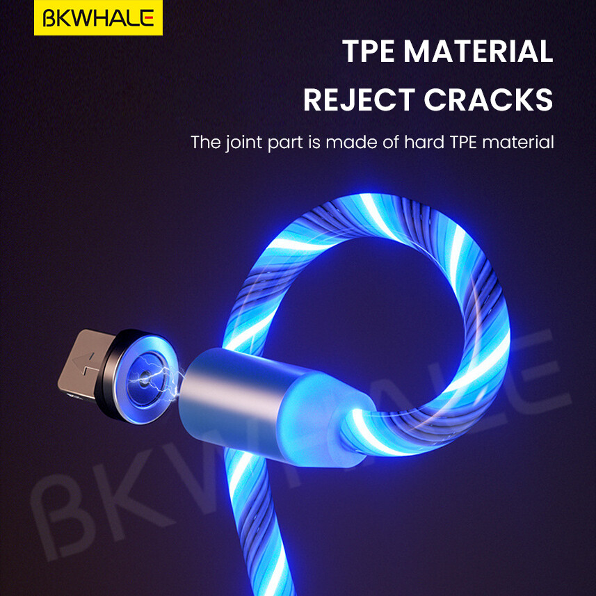 BKWHALE 1Meter / 2Meter LED Magnetic Cable Fast Charging Magnet Micro USB Type C Lighting Charger Cables