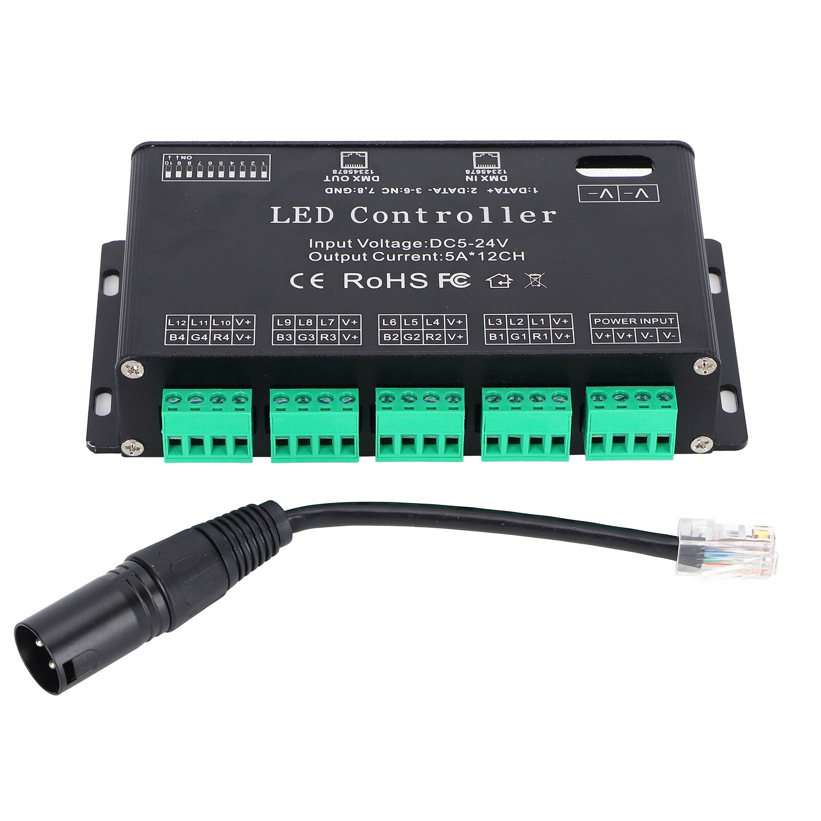 12 Channel DMX Constant Decoder RGB LED Light Strip Controller DMX512 ...