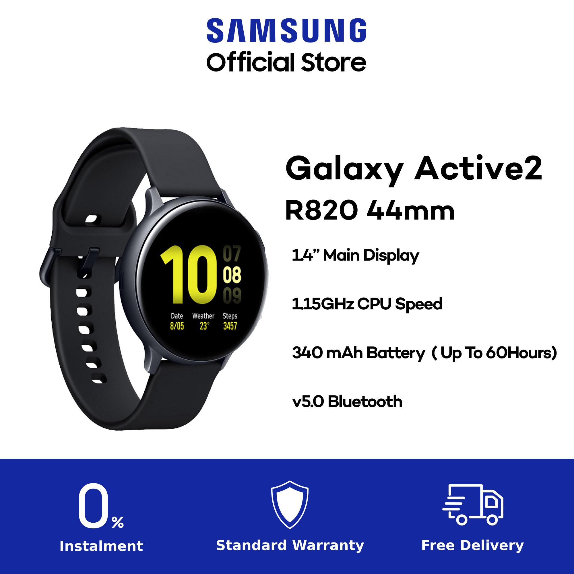 Samsung Galaxy Watch Active 2 R820 44mm Bluetooth (Aluminium Gold/ Black) - Smart Watch