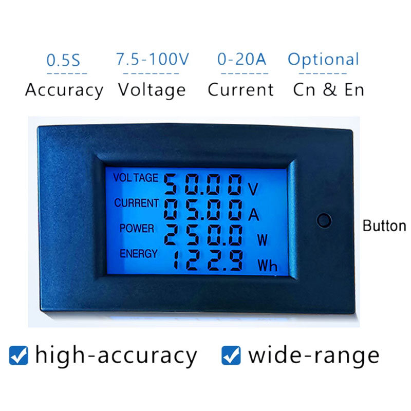 Đồng Hồ Đo Điện Đa Năng Dòng Điện Và Điện Áp LCD Máy Kiểm Tra Đồng Hồ Hiển Thị Kỹ Thuật Số DC 7.5 -100V 0 -20A Vôn Kế Ampe Kế